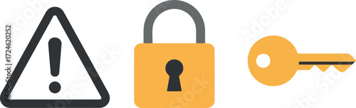 Security warning lock and key concept for protection.