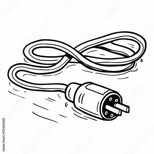 Electric cord with plug twisted on a white background  