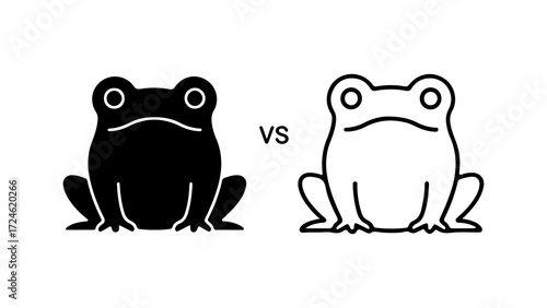 Two Frogs Comparison Solid Black vs Outline Illustration.