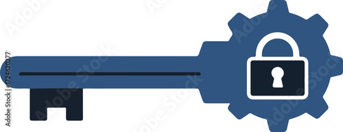 Security key with gear and padlock icon for protection.
