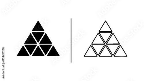 Two geometric triangle patterns one solid black and one outlined white.