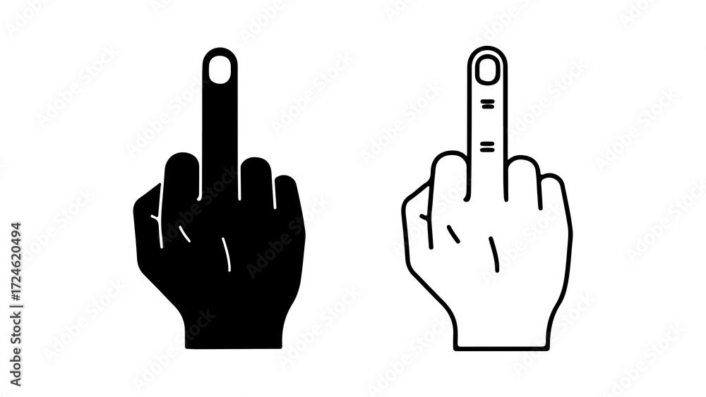 Obraz premium Two hand gestures middle finger raised one black and one white focused on hand gestures unique simple and clear.