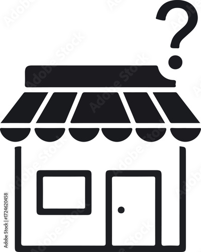 Shop with a question mark above it representing uncertainty or mystery.