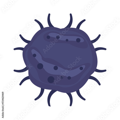 Abstract illustration of a dark, organic shape with protrusions and dots, suggesting a microscopic view