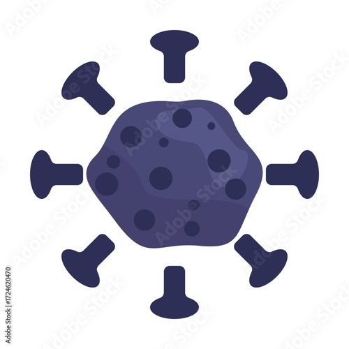 Abstract representation of a virus with protruding spikes on a solid background