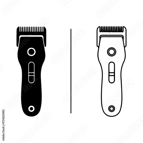 Two Hair Clippers One Black One White Outline.