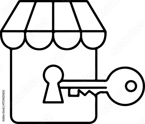Shop with key inserted into the keyhole representing access and security.