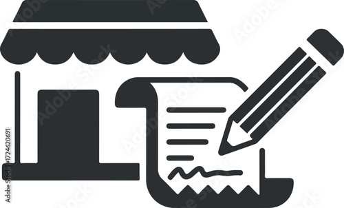 Shopfront with notepad and pencil representing business planning and strategy.