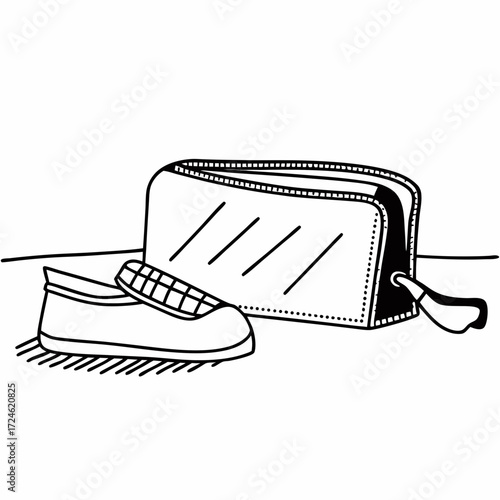 Shoe pouch and flat shoe in minimalist design on white background  
