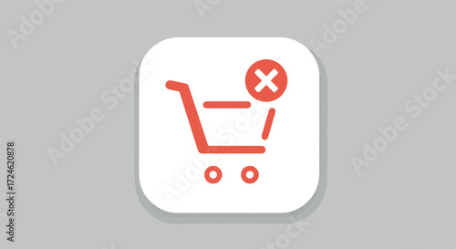 Shopping cart icon with a red cross symbol indicating removal or deletion.