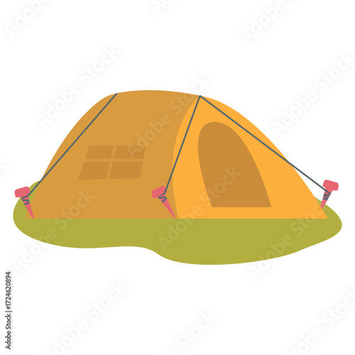Vibrant camping tent set against a clear sky, ideal for outdoor adventures and relaxation