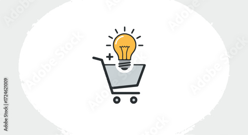 Shopping cart with lightbulb representing innovative ideas and solutions.