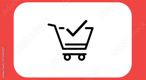Shopping cart icon with checkmark representing successful purchase.