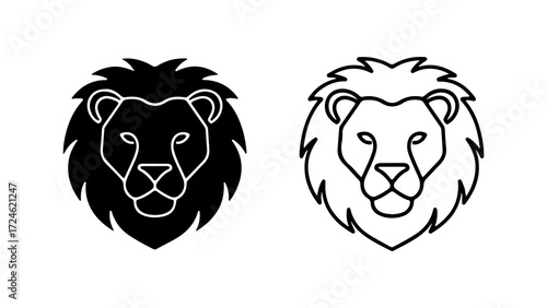 Two Lion Head Icons in Modern Line Art Style.