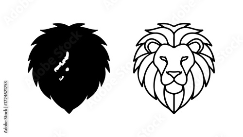 Two Lion Head Designs Black and White.