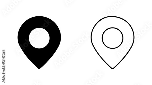 Two location markers one black one white simple design map pin navigation location.