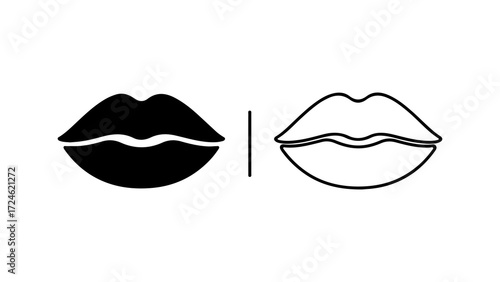 Two lip icons one solid black one outline black on a white background.