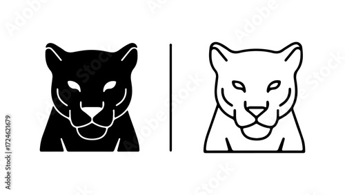 Two panther faces in black and white side by side looking forward.