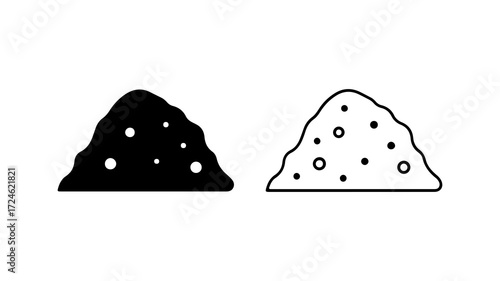 Two Piles of Dirt One Solid Black and One Outline.