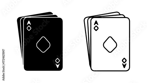 Two playing cards with the ace of diamonds design in black and white.