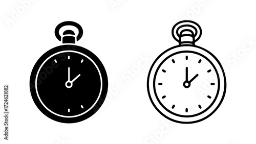 Two pocket watches one black and white illustration.