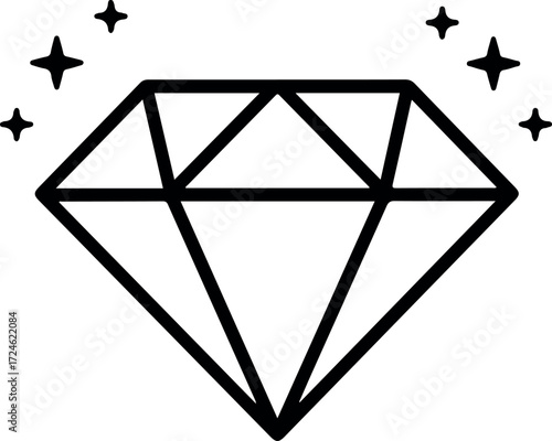 Sparkling Diamond Gemstone Illustration with Starry Accents and Faceted Design.