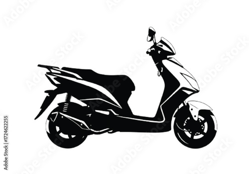 Black and White Vector Illustration of a Modern Motor Scooter on a White Background