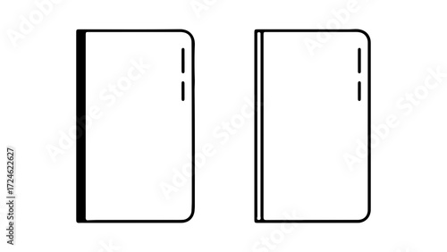Two simple notebook outlines with rounded corners and dashed lines.