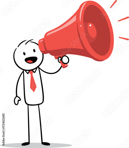 Stick figure with megaphone announcing important information to the public.
