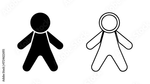 Two simple stick figure silhouettes one black one white standing upright representing people.