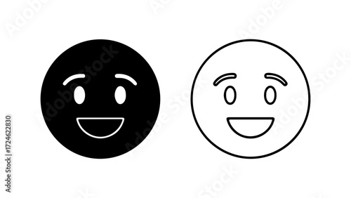 Two Smiling Faces Black and White Outline.