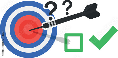 Targeted Goal Achievement Dartboard Checkmark and Question Marks.