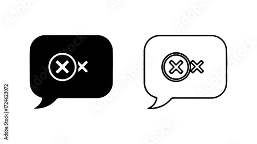 Two speech bubbles with an X symbol indicating rejection or error.