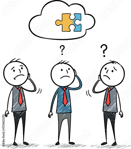 Three individuals pondering the solution to a complex puzzle.