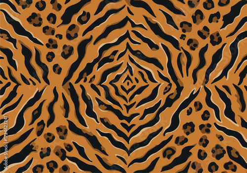 Tiger and leopard skin pattern design with orange and black colors.