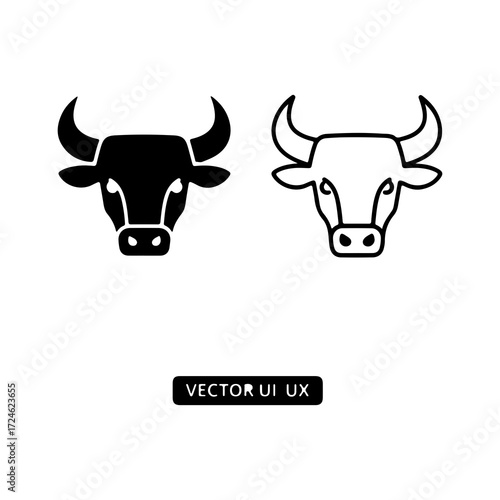 Two stylized bull heads one solid black and one outline.