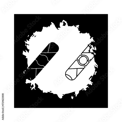 Two stylized cigars with intricate patterns on a white splash background.