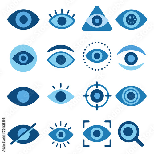 Visionary Eye Icons: A curated set of eye icons, representing different visual concepts, all in a consistent, clear style. Ideal for designs related to sight, vision, perception.