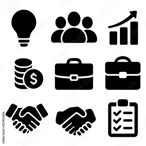 Business Icon Collection: A collection of meticulously crafted, modern icons representing various aspects of business and finance, perfect for presentations, websites.