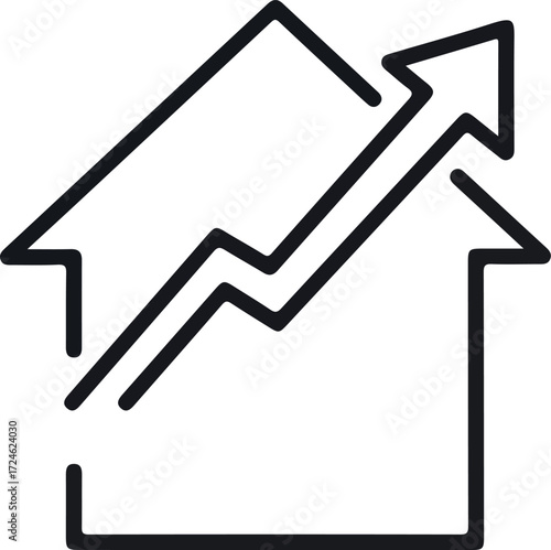 Upward arrow house icon representing growth and progress in real estate.