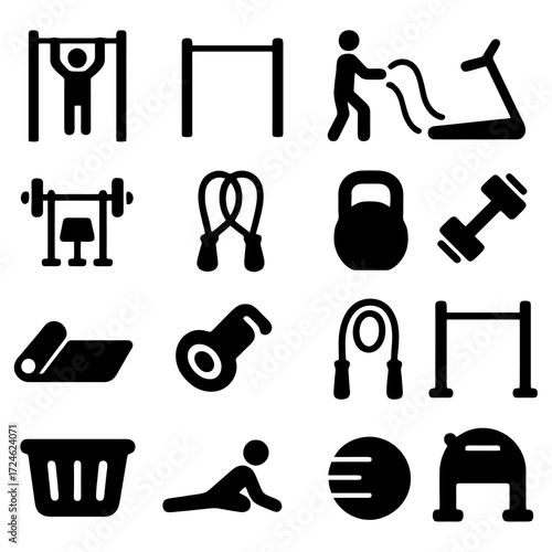 Fitness Icons: A set of meticulously crafted vector icons, depicting a range of fitness equipment and exercises, meticulously designed for ease of use. 