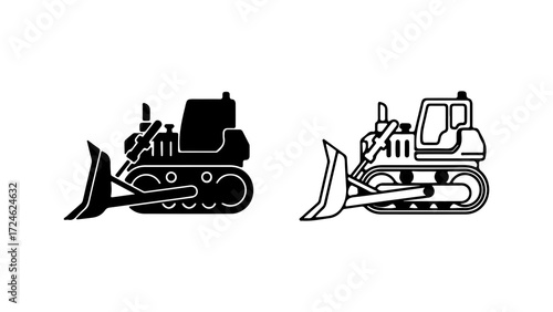 Two stylized illustrations of a bulldozer side view.