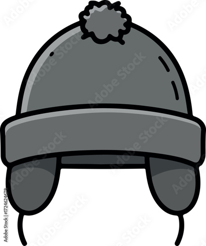 Warm winter hat with ear flaps and a fluffy pompom on top.