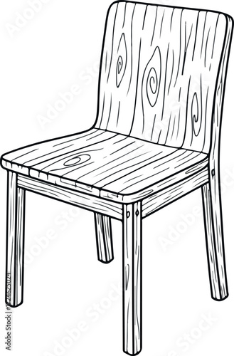 Wooden chair illustration showcasing detailed wood grain and sturdy construction.
