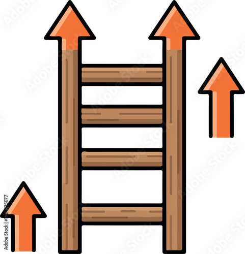 Wooden ladder with arrows pointing upwards representing growth and progress.