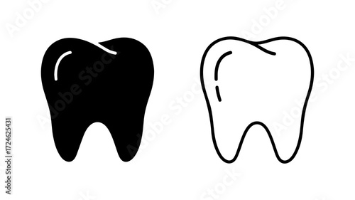 Two tooth illustrations one black solid one white outline dental health oral hygiene tooth care simple design 1.