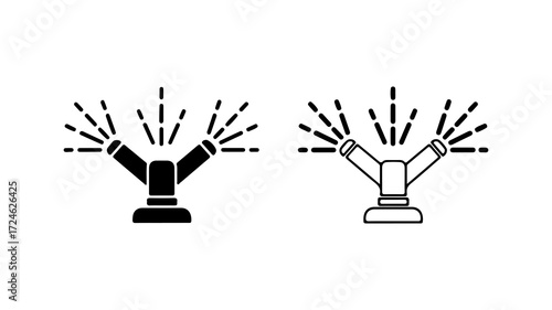Water sprinkler icon set in solid and outline styles.