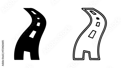 Winding Road Icon Black and White Illustration.