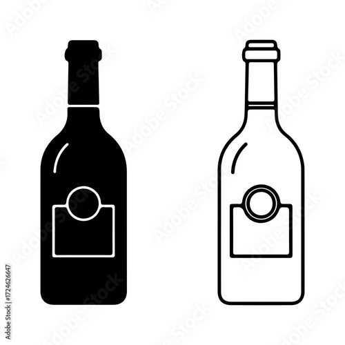 Wine bottle icons in silhouette and outline styles.