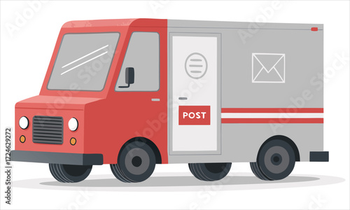 Red and gray postal service delivery truck illustration
